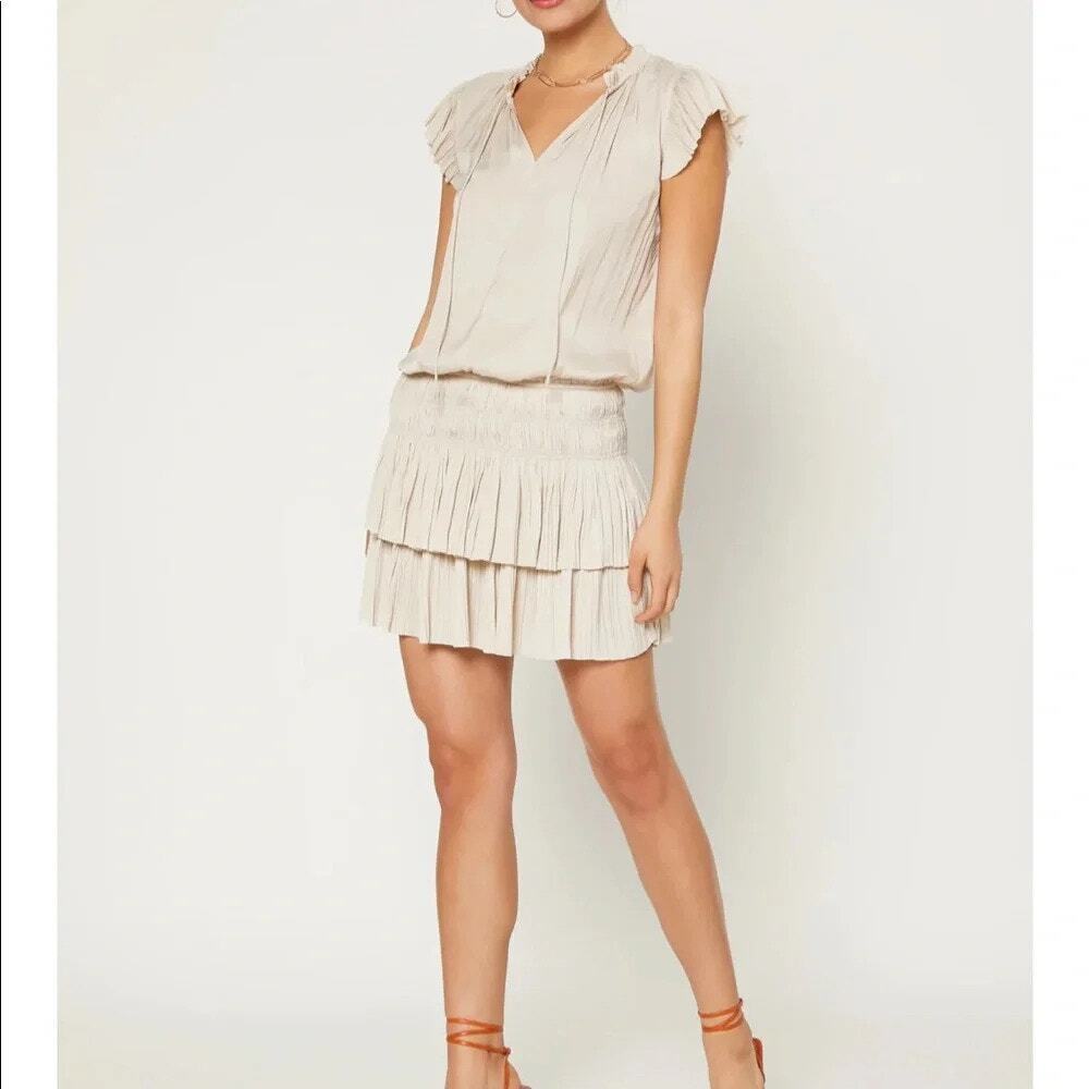 ANTHROPOLOGIE Current Air Zoey Pleated Skirt Mini Dress Ecru Size Extra Small